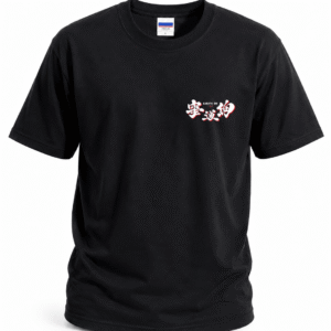 Black Shureido karate t-shirt featuring stylized white and red Japanese kanji lettering with 'Karate-Do' on the front chest.